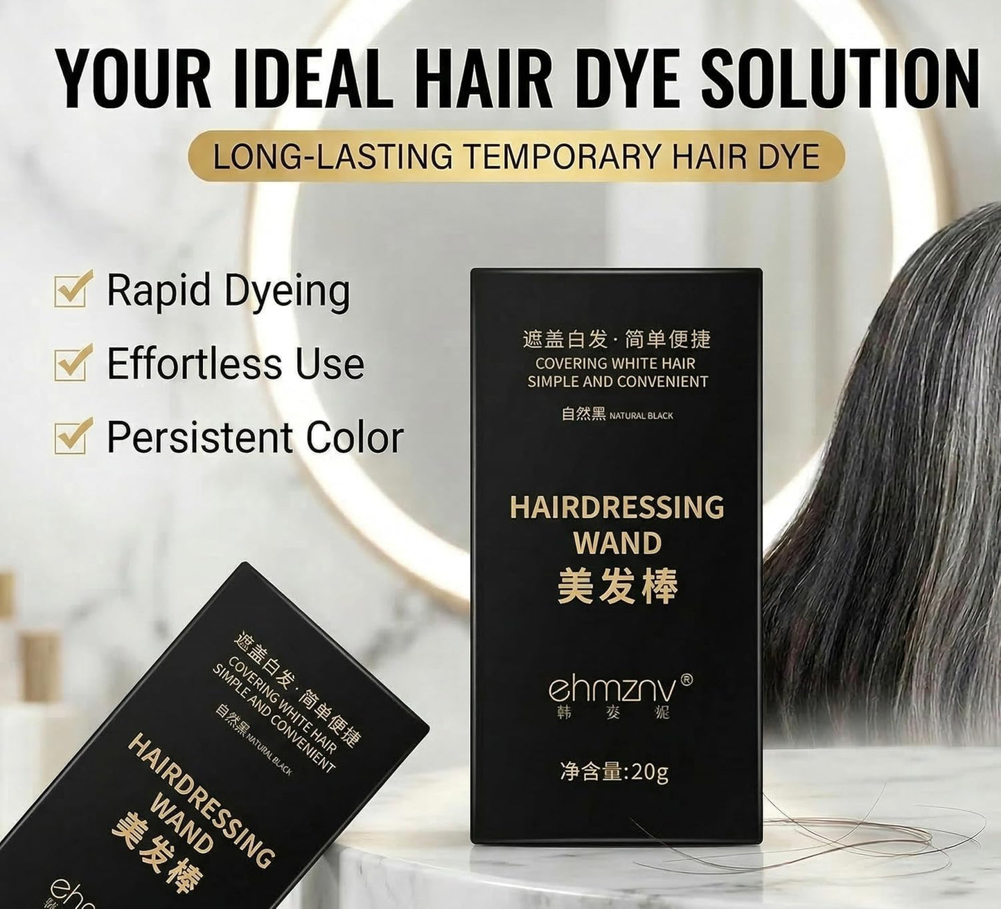 Sanzara Instant Hair Color Stick for White Hair Coverage – Waterproof & Sweat-Proof Root Touch-Up – Quick Grey Hair Cover Stick with Easy Comb Applicator (Black)