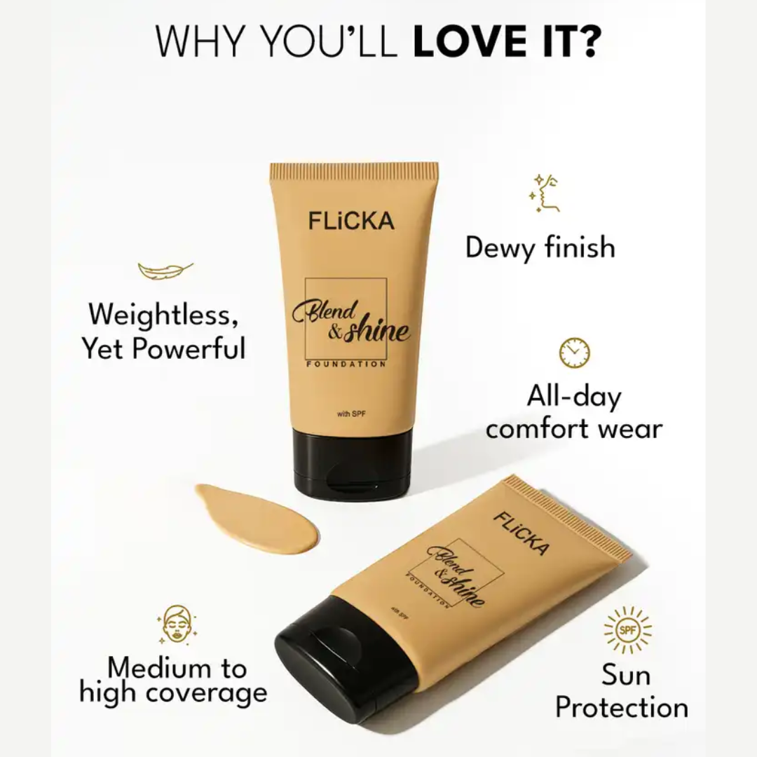 FLICKA Silk Touch & Blend & Shine Face Trio Deal | Hydrating Primer + SPF Foundation + Concealer