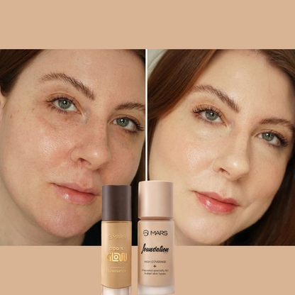 Flawless Glow Duo | MARS God’s Glow Illuminator + Full Coverage Foundation | All-Day Hydration & Glowy Finish