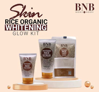 BNB 3 In 1 Rice Extract & Glow Kit-Rice Face Wash+Rice Scrub+Rice Face Mask
