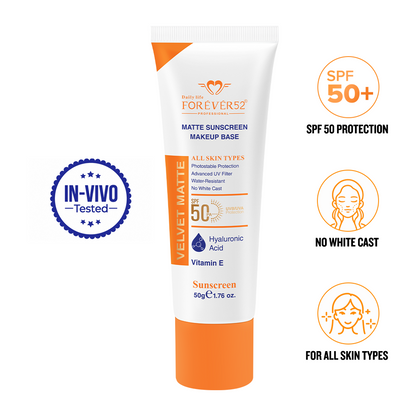 Forever52 Velvet Matte Sunscreen Makeup Base SPF 50 PA+++ | Lightweight Primer & UV Protection (50g)