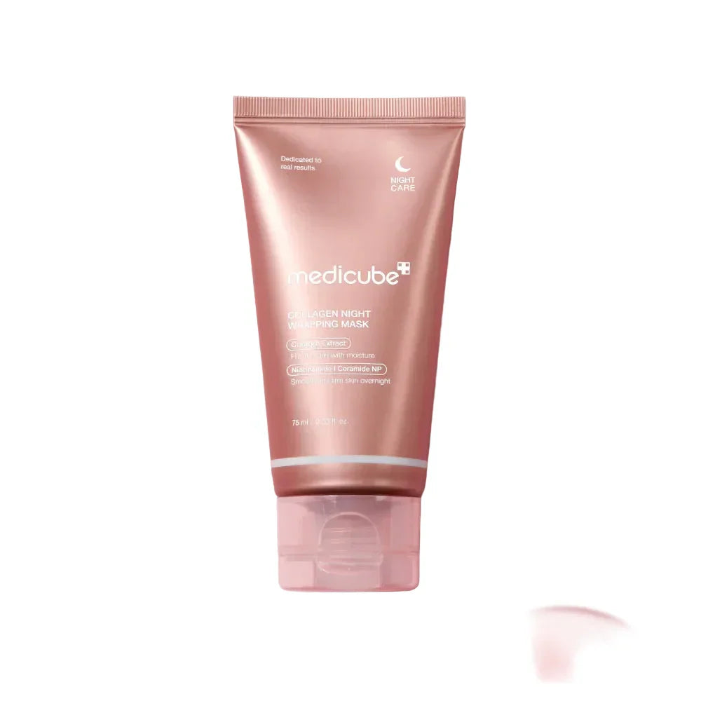 Skincare product with 'medicube' branding on a pink background