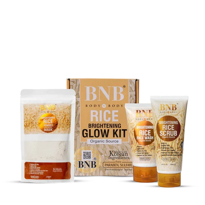 BNB 3 In 1 Rice Extract & Glow Kit-Rice Face Wash+Rice Scrub+Rice Face Mask
