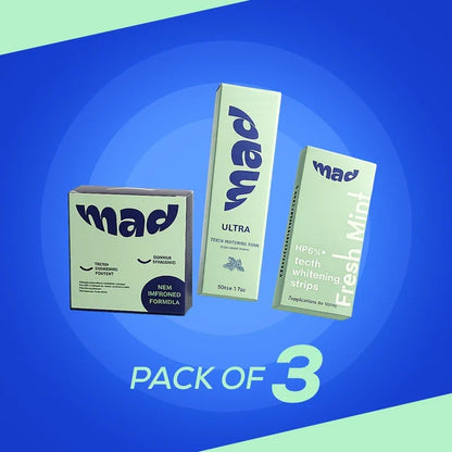 MAD Dental Pro White Strips + FREE MAD Teeth Whitening Foam AND MAD Teeth Whitening Powder (BEST SELLER))